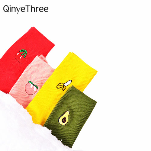 Cute Cartoon Fruit Print Avocado Banana Cherry Peach Girls Kawaii Socks meias Korean Harajuku Embroidery Pile Heap Funny Socks